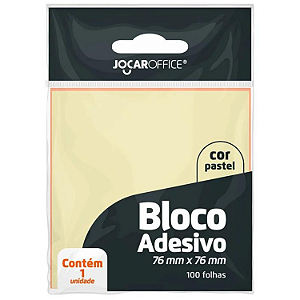 Bloco Adesivo 76x76mm Amarelo Pastel Com 100 Folhas 10133 Jocar Office