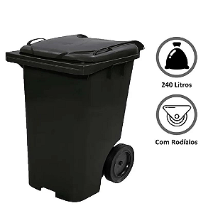 Cesto De Lixo Com Roda 240 Litros Preto C240PR Bralimpia