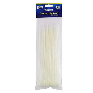 Abraçadeira Nylon Branca 2,5x200mm Com 100 Unidades 125-4  Western