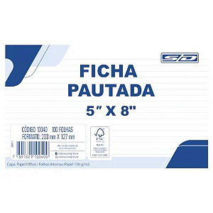 Ficha Pautada 5x8 12,7x20cm Com 100 Folhas São Domingos