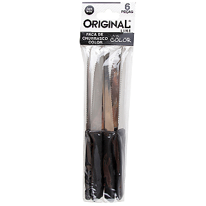 Conjunto Faca De Inox Cabo Plastico Preto 6 Peças SL0187 Original