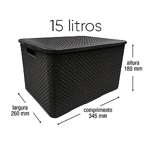 Caixa Organizadora Rattan Preta 15 Litros 25593 Plasnew