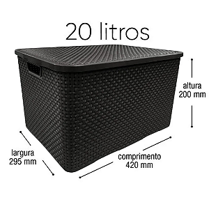 Caixa Organizadora Rattan Preta 20 Litros 25598 Plasnew