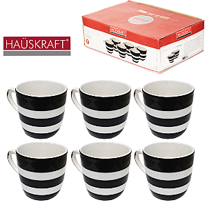 Conjunto De Xícaras Faixas Pretas  90ml Com 6 Peças JGXC076 Hauskraft
