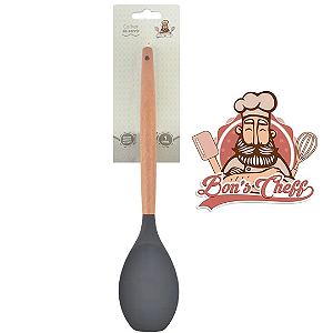 Colher De Silicone Com Cabo De Madeira 31cm 5151 Bons Cheffs