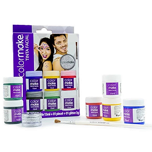 Pintura Facial Liquida Com 6 Cores Pincel E Glitter 1000 Colormake