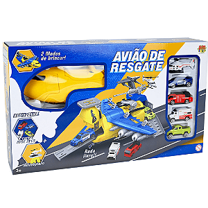 Avião De Resgate Com Helicóptero E 4 Carrinhos DMT6859 Dm Toys