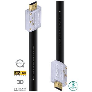 Cabo Hdmi 2.0 4k Ultra Hd 3d Conexão Ethernet Flat Com Conector Desmontável 3 Metros - H20fl-3