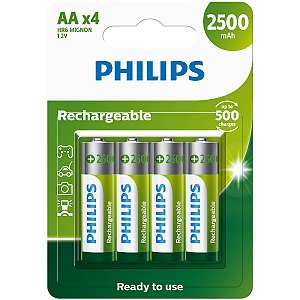 Pilha Recarregável Aa 2500mah Blister Com 4 Unidades R6b4rtu25/59