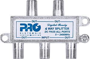 Divisor Satélite 1 Entrada E 4 Saídas - 5~2400 Mhz (vhf / Uhv/satélite) Com Passagem Dc Pqdv-2024b