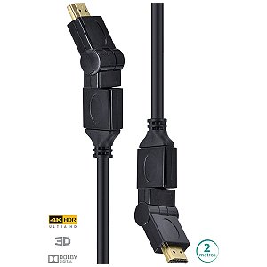 Cabo Hdmi 2.0 4k Ultra Hd 3d Conexão Ethernet Conectores 360° 2 Metros - H20b360-2