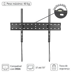 Suporte Para Tv Led- Lcd De 37" A 70" Fixo Com Nivel De Bolha E Trava De Segurança - St410a