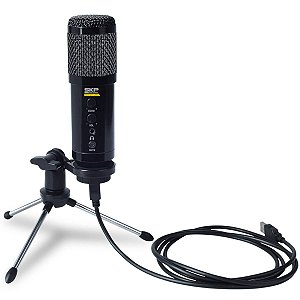 Microfone Com Cabo Usb Condenser Com Tripé Podcast 400u Preto