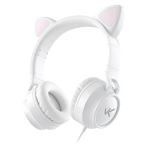 Fone De Ouvido Headset Kitty Ear - Orelha De Gato Branco Com Microfone Cabo 1.2m Plug P2 Estereo P3 - Ke110b
