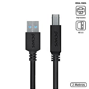 Cabo Para Impressora E Hd Externo Usb A 3.0 Macho Para Usb B 3.0 Macho 28awg Puro Cobre 2 Metros - Puabm3-2 [F023]