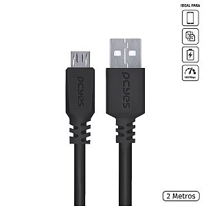 Cabo Para Celular Smartphone Micro Usb Para Usb A 2.0 2 Metros Preto - Pmuap-2 [F023]