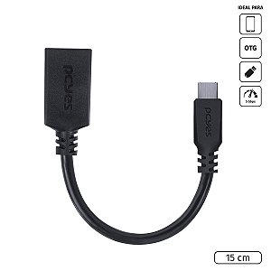 Adaptador Otg Tipo C Para Usb A 3.0 Para Celular Smartphone 15 Cm Preto - P3amup-15 [F023]