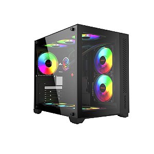 Gabinete Gamer Forcefield Black Vulcan - Frontal E Lateral Em Vidro - Pcyes - Gffbvp [F018]