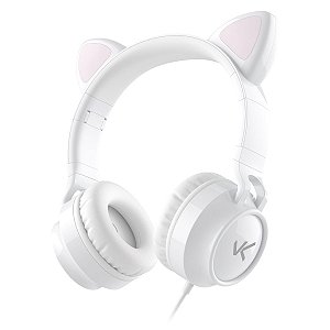 Fone De Ouvido Headset Kitty Ear - Orelha De Gato Branco Com Microfone Cabo 1.2m Plug P2 Estereo P3 - Ke110b [F018]