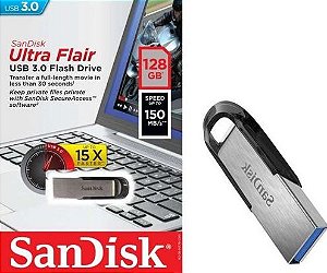 PEN Drive Sandisk Cruzer Ultra Flair 128gb USB 3.0 Preto/prata - Sdcz73-128g-g46