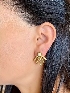 Brinco 2 em 1 pedra amazonita / zirconia
