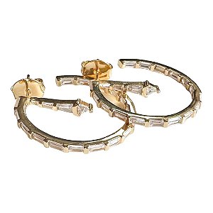 Brinco argola baguete M com gota central