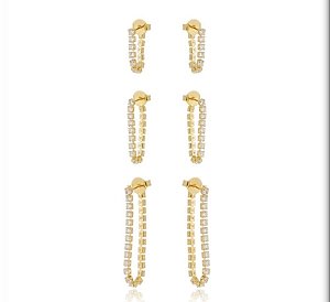 Brincos trio fio zircônia cristal