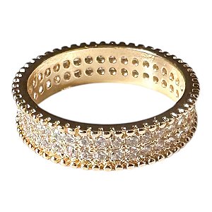 Anel 2 fileiras de zirconias cravejada