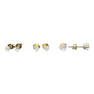 Brincos - trio coração zircônia cristal 1 2 3 Furos