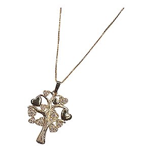 Colar árvore da vida corações lisos e cravejados