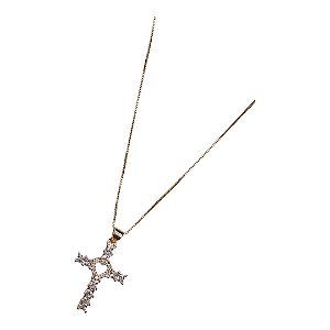Colar crucifixo baguetes com coração vazado zircônia