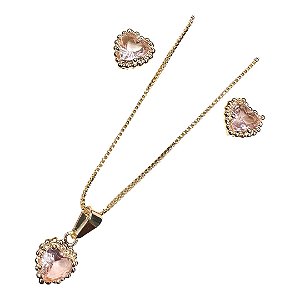 Conjunto coração com esferas rosa