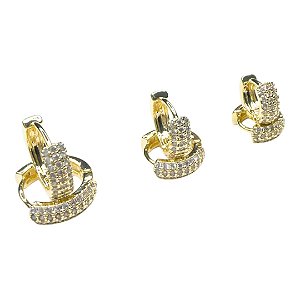 Brinco trio argolinha  click tres vias zircônia
