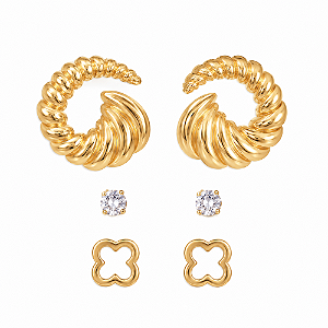 Brincos trio croassant dourado