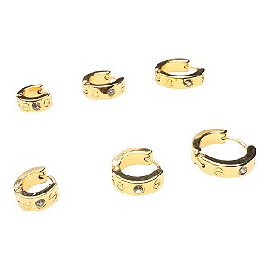 Brincos trio inspiração zircônia dourado