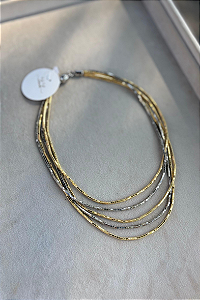 Colar Dourado/Ródio Canutilho menor 5 fios