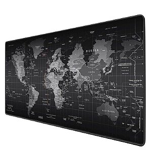 Mousepad Gamer Mapa Mundi Grande 70x30cm Borda preta