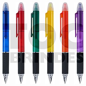 Caneta plástica com marca texto