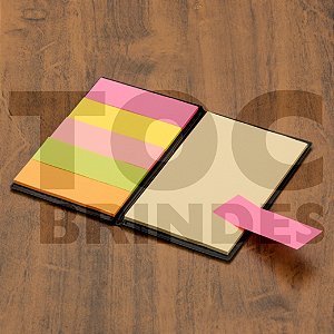 Bloco para anotações em couro sintético com bloquinhos autoadesivos coloridos