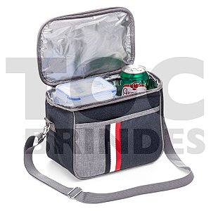 Bolsa térmica 7,6 litros, em nylon, bolso frontal, alça para mão e ombro, com revestimento térmico