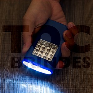Lanterna LED, dupla, frontal e lateral, com imã, corpo plástico e argola em aço
