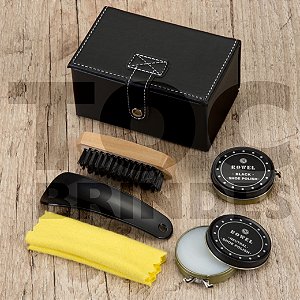 Kit engraxate, com 5 peças, estojo em couro sintético preto