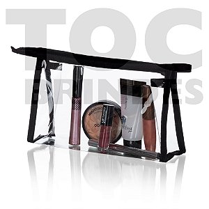 Necessaire em plástico transparente, viés em nylon colorido