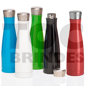 Garrafa 750ml, inox com pintura colorida alto brilho, tampa rosqueável cinza fosco
