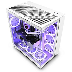 Gabinete gamer NZXT - H9 Flow White - Mid Tower, Dual Chamber, Vidro temperado