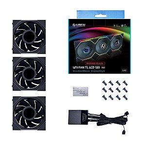 Kit fan Lian Li - UNI FAN TL LCD 120 Reverse Blade - RGB, 3x120mm, Tela LCD Personalizavel, 3x120mm, 54.3 CFM