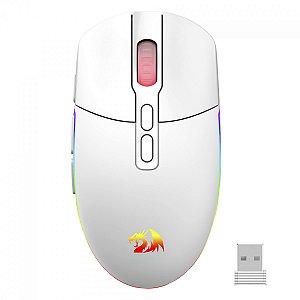 Mouse Gamer Redragon Invader Pro, RGB, Wireless, Bluetooth, 10000 DPI, Pixart PMW3325, 8 Botões Programáveis, Branco