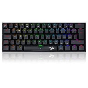 Teclado Mecânico Gamer Redragon Dragonborn, RGB Preto, Switch Brown, 60%, ABNT2