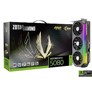 Placa De Vídeo Zotac RTX 5080 Amp, 16gb, Gddr7, 256 Bits, Displayport, HDMI, Uhbr, PCie, Preto - zt-b50800b-10p