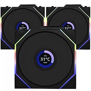 Kit Fan Com 3 Unidades Lian Li Uni Fan TL Wireless LCD, ARGB, 120mm, Com Tela, Black, 12TLLCD1W3B